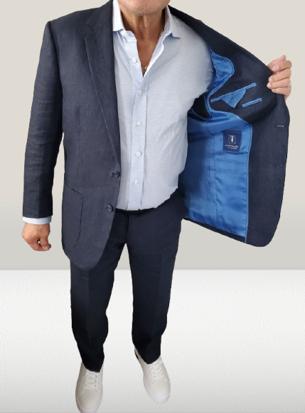 Navy casual linen suit for men Jacksonville FL